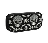 Pencil Case Flowers Skull Ornamental Pattern Print Large Capacity Pencase With Compartments Zip, Pencil Pen Pouch Stationery Bag Storage Organizer For Boys Girls Students College School Office