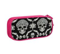 Pencil Case Flowers Skull Ornamental Pattern Print Large Capacity Pencase With Compartments Zip, Pencil Pen Pouch Stationery Bag Storage Organizer For Boys Girls Students College School Office