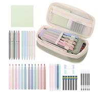 Pencil Case for Beginning School Essential Typing Set with Gel Pin, Eraser & Notepad | Large Pencil Case for Women Girls Teens Plain