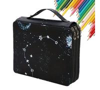 Pencil Case for Coloured Pencils - Large Capacity Art Storage Case, Hundred Twenty-Four Slots | Carrying Container' Organizer with Multi-Layer Zipper with Ad Design, Black, Please refer to the