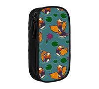 Pencil Case for Girls Boys Portable Durable Zipper Pencil Box Stationery Organizer School Office Black - Cute Mandarin Ducks Water Lilies
