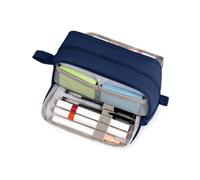 Pencil Case for Girls & Boys with 4 Compartments 13 Pen Holders & 2 Mesh Pockets Canvas Pencil Pouches for Organizing Stationery Art Supplies & More (Blue)