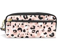 Pencil Case for Girls Kids Large Capacity Pencil Pouch Pink Leopard Animal Cheetah Print Leather Make Up Bags with Compartment Zippers Holder School Organizer Stationery Bag