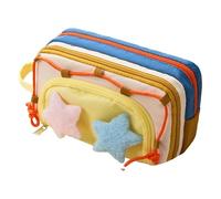 Pencil Case for Girls,Large Capacity Pencil Case,Office College School Storage High Capacity Bag Pouch Holder Box Organizer,Portable Multi-Layer Cute Star Pen Pouch - Back to School Supplies (Yellow)