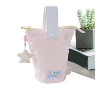 Pencil Case for Kids Girls, Cartoon Cotton Cute Pencil Case - Pencil Bag with Star Plush Accessories | Stationery Organizer Pencil Holder, Removable Handle Strap, Pen Holder, Pink, 説明を参照してください, See