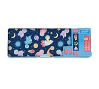 Pencil Case for Kids - Includes Calculator, Sharpener, Class Timetable & Stickers, 2 Large Compartments | Assorted Designs: Unicorns, Fairies, Space Dinosaurs, Transport (Space Dinosaurs)