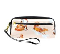 Pencil Case, Foxes in Winter Forest Pen Bag Pouch PU Leather Stationery Pouch with Zipper for Boys Girls School & Office Supplies