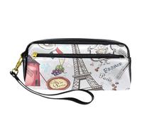 Pencil Case, France Paris Coffee Cake Muffin Pen Bag Pouch PU Leather Stationery Pouch with Zipper for Boys Girls School & Office Supplies