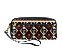 Pencil Case, Geometric Oriental Ethnic Pattern Pen Bag Pouch PU Leather Stationery Pouch with Zipper for Boys Girls School & Office Supplies