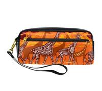 Pencil Case, Giraffes and Ethnic Pattern Pen Bag Pouch PU Leather Stationery Pouch with Zipper for Boys Girls School & Office Supplies