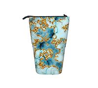 Pencil Case Glitter Gold Teal Marble Textured Pen Pouch Durable Telescopic Pencil Case Large Capacity Stationery Telescopic Pouch, for Girls, Kids, Students