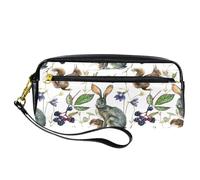 Pencil Case, Grey Hare and Squirrel Pen Bag Pouch PU Leather Stationery Pouch with Zipper for Boys Girls School & Office Supplies