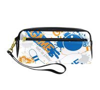 Pencil Case, Grunge Bowling Sport Game Pen Bag Pouch PU Leather Stationery Pouch with Zipper for Boys Girls School & Office Supplies