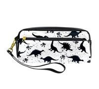 Pencil Case, Grunge Dinosaur and Footprint Silhouette Pen Bag Pouch PU Leather Stationery Pouch with Zipper for Boys Girls School & Office Supplies