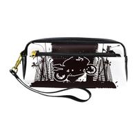 Pencil Case, Grunge Motorbike and Racing Banner Pen Bag Pouch PU Leather Stationery Pouch with Zipper for Boys Girls School & Office Supplies