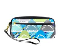 Pencil Case, Grunge Multicolor Sharks Pen Bag Pouch PU Leather Stationery Pouch with Zipper for Boys Girls School & Office Supplies