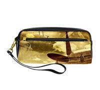 Pencil Case, Grunge Plane Crashed Pen Bag Pouch PU Leather Stationery Pouch with Zipper for Boys Girls School & Office Supplies