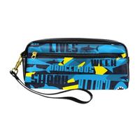 Pencil Case, Grunge Shark Dangerous Pen Bag Pouch PU Leather Stationery Pouch with Zipper for Boys Girls School & Office Supplies