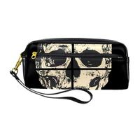 Pencil Case, Grunge Split Skull Pen Bag Pouch PU Leather Stationery Pouch with Zipper for Boys Girls School & Office Supplies