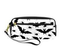 Pencil Case, Halloween Bats and Spiders Pen Bag Pouch PU Leather Stationery Pouch with Zipper for Boys Girls School & Office Supplies