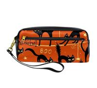 Pencil Case, Halloween Black Cat Spider Web Pen Bag Pouch PU Leather Stationery Pouch with Zipper for Boys Girls School & Office Supplies