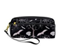 Pencil Case, Halloween Dead Tree Skull Spider and Web Pen Bag Pouch PU Leather Stationery Pouch with Zipper for Boys Girls School & Office Supplies