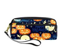 Pencil Case, Halloween Jack Pumpkin Full Moon Bats Pen Bag Pouch PU Leather Stationery Pouch with Zipper for Boys Girls School & Office Supplies