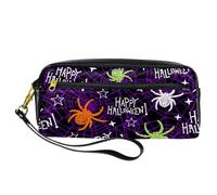 Pencil Case, Halloween Spider and Web Pen Bag Pouch PU Leather Stationery Pouch with Zipper for Boys Girls School & Office Supplies