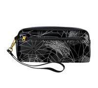 Pencil Case, Halloween Spider Web Pen Bag Pouch PU Leather Stationery Pouch with Zipper for Boys Girls School & Office Supplies