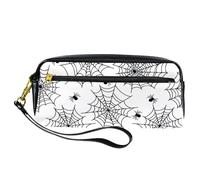 Pencil Case, Halloween Spider Web Pen Bag Pouch PU Leather Stationery Pouch with Zipper for Boys Girls School & Office Supplies