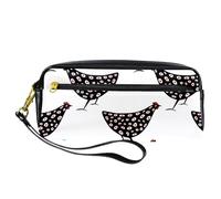 Pencil Case, Hand Drawn Black Speckled Chickens Pen Bag Pouch PU Leather Stationery Pouch with Zipper for Boys Girls School & Office Supplies