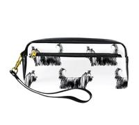 Pencil Case, Hand Drawn Yorkshire Terriers Dog Pen Bag Pouch PU Leather Stationery Pouch with Zipper for Boys Girls School & Office Supplies