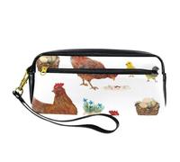 Pencil Case, Hen Eats Worms and Chicks Eggs Pen Bag Pouch PU Leather Stationery Pouch with Zipper for Boys Girls School & Office Supplies