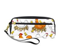 Pencil Case, Hen Sits in Hay Nest and Chicks Pen Bag Pouch PU Leather Stationery Pouch with Zipper for Boys Girls School & Office Supplies
