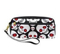 Pencil Case, Horror Red Eyes Skull Pen Bag Pouch PU Leather Stationery Pouch with Zipper for Boys Girls School & Office Supplies