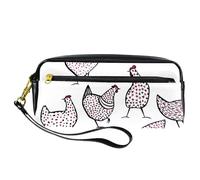 Pencil Case, Ink Drawing Speckled Chickens Pen Bag Pouch PU Leather Stationery Pouch with Zipper for Boys Girls School & Office Supplies