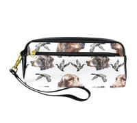 Pencil Case, Irish Setter Deutsch Kurzhaar and Wild Duck Pen Bag Pouch PU Leather Stationery Pouch with Zipper for Boys Girls School & Office Supplies