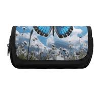 Pencil Case Large Capacity Blue Butterfly And Clouds Pencil Pouch for Men Aesthetic Pen Bag Office Tool Organizer