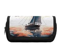 Pencil Case Large Capacity Blue Sailboat Pencil Pouch for Men Aesthetic Pen Bag Office Tool Organizer