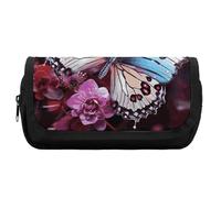 Pencil Case Large Capacity Colorful Butterflies on Flowers Pencil Pouch for Men Aesthetic Pen Bag Office Tool Organizer