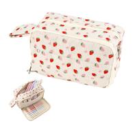 Pencil Case Large Capacity - Double-Layer Corduroy Pencil Pouch with 3 Compartments & Portable Handle, Strawberry Print Stationery Organizer for Teenage Girls Boys School College, Also Makeup Bag