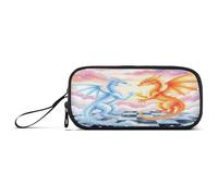 Pencil Case, Large Capacity Pen Case with 3 Compartments, Stationery Pouch Twin Dragons in The Clouds for School & Office Supplies
