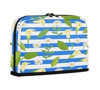 Pencil Case Large Capacity Pen Cases Expandable Multi-Purpose Bag for Adolescentes Middle School Blue White Striped Calla Lily Daisy Flower