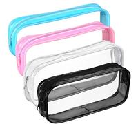 Pencil Case Large Capacity Pencil Case, BETOY 4 pcs White Black Pink Sky Blue Transparent PVC Zipper Pencil Bag for Children Teenager Student Storage of Stationery
