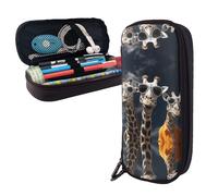 Pencil Case Large Capacity Pencil Pouch Aesthetic Pen Bag Office Stationery Organizer Leather Pen Holder Three giraffes wearing sunglasses Makeup Bags Pencil Case Box for Men Women Work Office