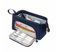 Pencil Case Large Capacity Pencil Pouch Modern Minimalist Pen Bag with Zip & Portable Strap for Stationery, School Supplies, Cosmetic - Navy Blue
