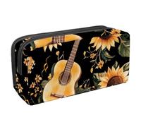 Pencil Case Large Capacity Pencil Pouch Multifunctional Pen Bag Office Stationery Organizer Portable Makeup Bag for Teenage Adult Women Men, Guitar Sunflower