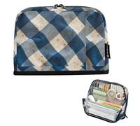 Pencil Case, Large Capacity Vertical Multi-purpose Pencil Case Organizer for Teens Teens Office Midnight Blue Checked Historical Documents