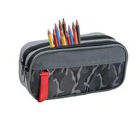 Pencil Case - Large Stationery Bag with Double Layer Pen Holder for Students, Teachers and Artists, Residence Organizer, Zipper for Classroom, Office, grey, Se référer au descriptif