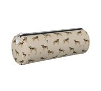 Pencil Case Leather Cosmetic Pouch Bag Portable Pencil Pouch with Silver Zipper,Border Terrier Dog Tan